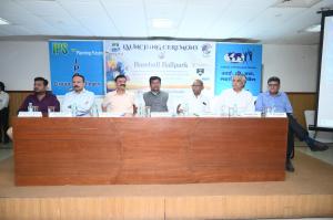 Esteemed dignitaries and chief guests at the BallPark Inauguration ceremony including (1-R) Mr. Arvind Saxena Inspector General of Police, Mr. Bharat Singh Kushwah-Hon'ble Member of Parliament, Mr. Anoop Mishra, Hon'ble Former Member of Parliament with Mr. Kanwal Sra